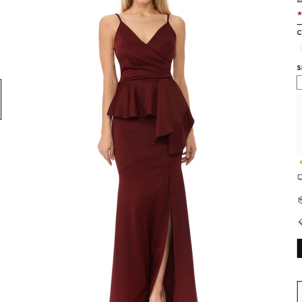 Lenovia Pleated Red‎ V-Neck Peplum Wedding Guest Occassion Maxi Dress Size 3XL
